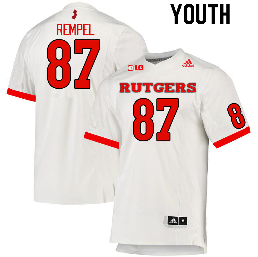 Youth #87 Liam Rempel Rutgers Scarlet Knights College Football Jerseys Stitched Sale-White - Click Image to Close